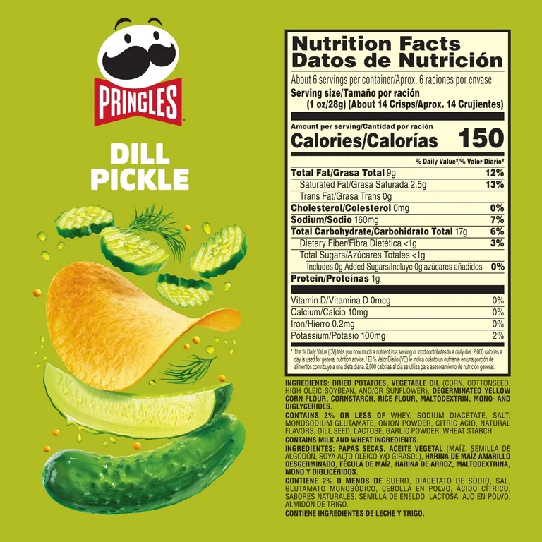 Pringles - Dill Pickle Potato Chips Crisps 14x158g USA - Afbeelding 2
